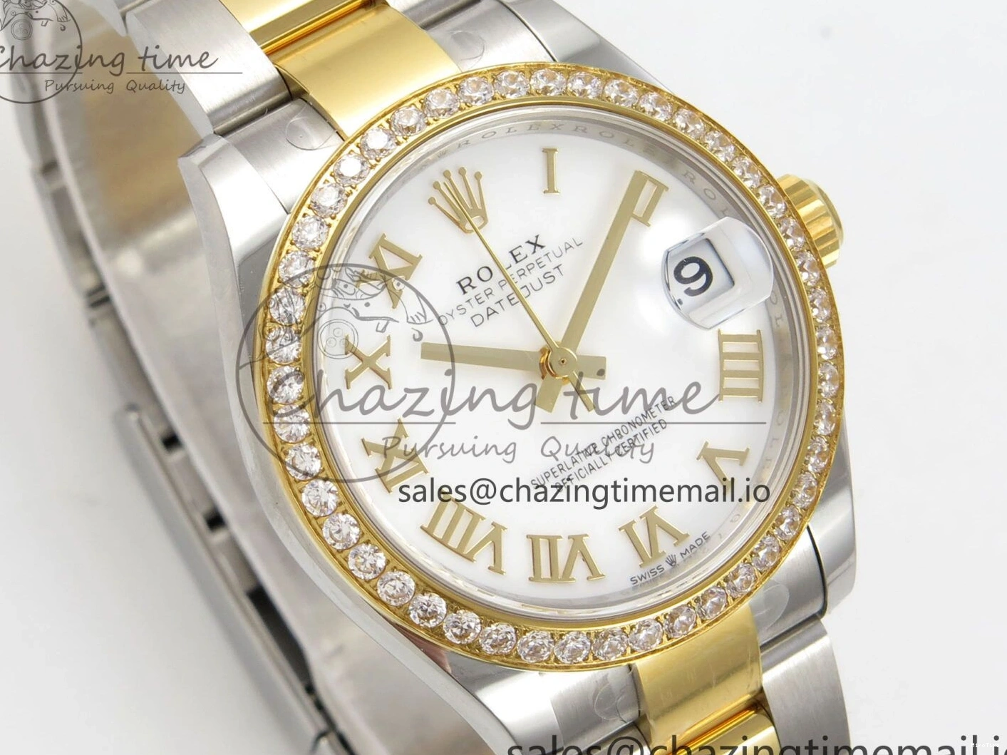 MiroTime 0511 DateJust 31 278383RBR THBF 1:1 Best Edition 904L Steel White Roman Dial Diamonds Bezel on SS YG Oyster Bracelet HZ Cal. Minimalist 44